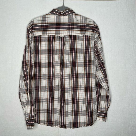 Tommy Bahama Jeans Men’s Large Button Up Long Sleeve Shirt Brown Plaid Cotton - Picture 11 of 12